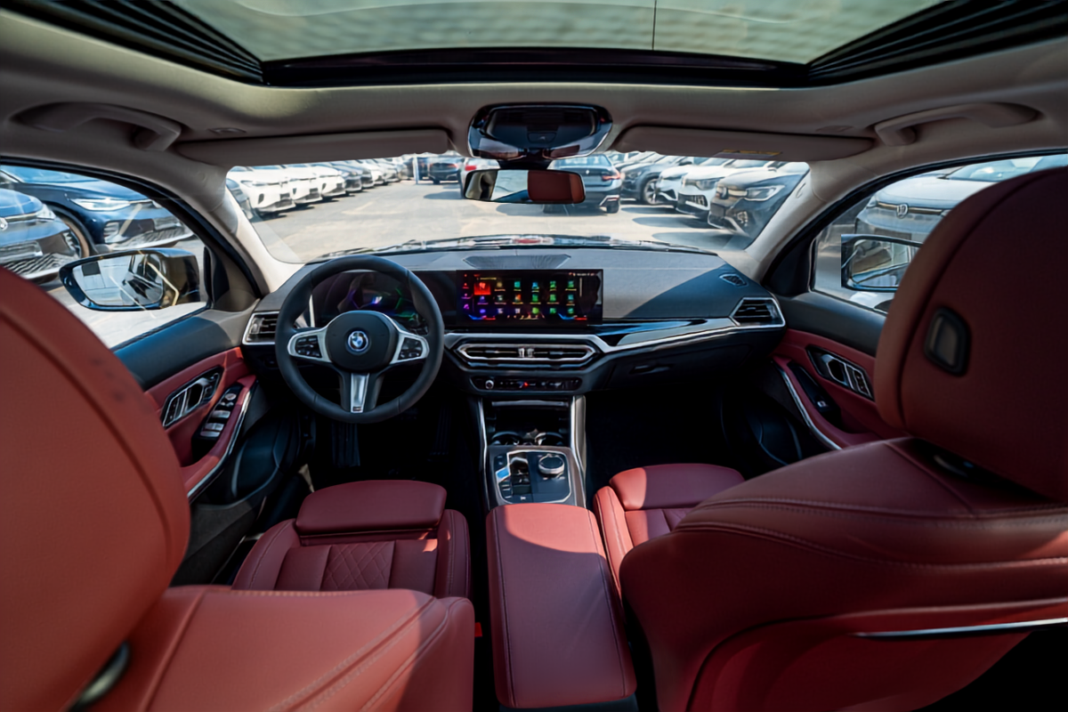 BMW i3 front cabin with red leather interior